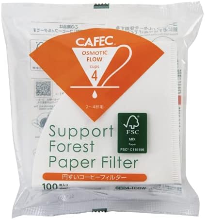 נייר פילטר CAFEC SFP | מיוצר ביפן | בצורת חרוט V60 02 סגנון אוניברסלי 1 עד 4 כוס | 100 גיליונות SFP4-100W
